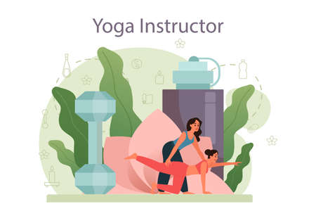 Yoga instructor concept. exercise for men and women. Physical and mental health. Body relaxation and meditation outside. Isolated vector illustrationのイラスト素材