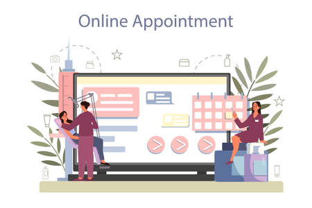Cosmetologist online service or platform, skin care and treatment.のイラスト素材