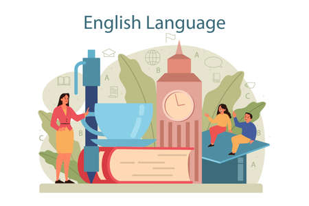 English class concept. Study foreign languages in school or university.のイラスト素材