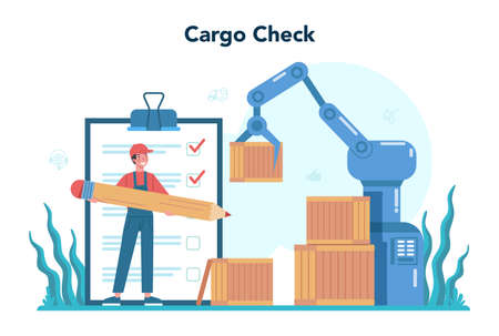 Forwarder concept. Loader in uniform delivering a cargo. Delivery manのイラスト素材
