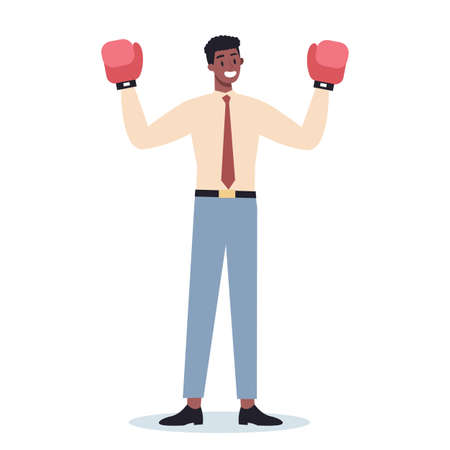 Business character wearing red boxing gloves. Male character stayingのイラスト素材