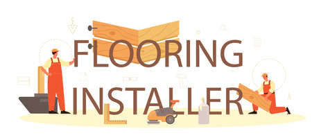 Flooring installer typographic header. Professional parquet laying,のイラスト素材