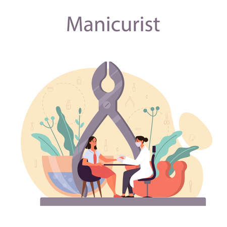 Manicurist service concept. Beauty salon worker. Nail treatmentのイラスト素材