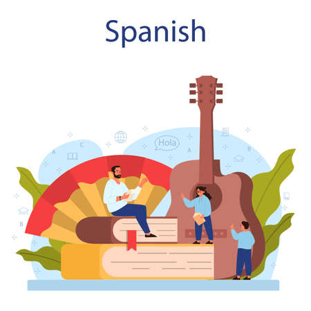 Spanish learning concept. Language school spanish course. Studyのイラスト素材
