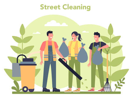 Cleaning service or company concept. Cleaning staff with specialのイラスト素材