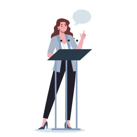 Business character standing behind a lectern. Office worker performのイラスト素材