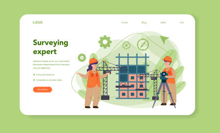 Geodesy science web banner or landing page. Land surveyingのイラスト素材