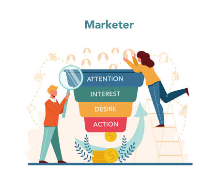 Marketer. Advertising and marketing concept. Business strategyのイラスト素材