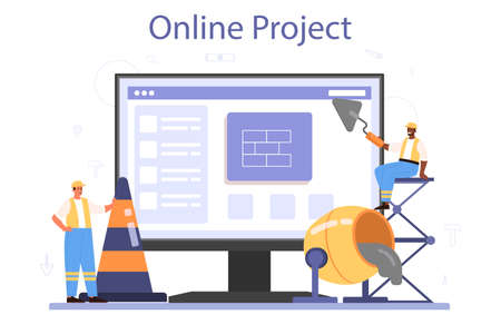 House building online service or platform. Workers constructingのイラスト素材
