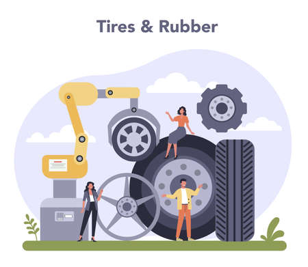 Spare parts production industry. Tires and rubber industry. Machineryのイラスト素材