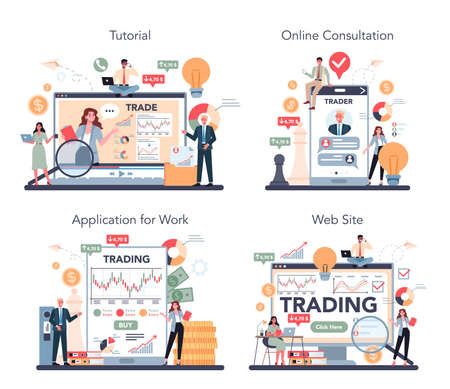 Trader online service or platform. Buy, sell or loss profitsのイラスト素材