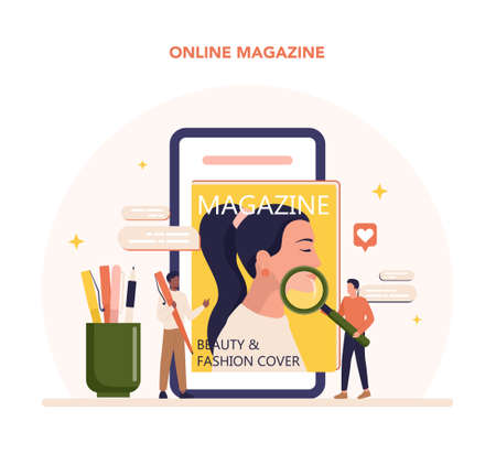 Magazine editor online service or platform. Journalist and designerのイラスト素材