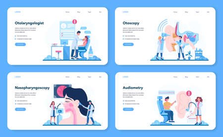 Otorhinolaryngologist web banner or landing page set. Healthcareのイラスト素材