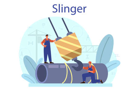 Slinger. Professional workers of constructing industry slinging