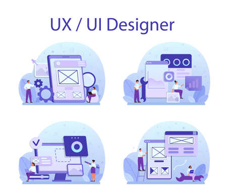 UX UI designer concept set. App interface improvement for user.のイラスト素材
