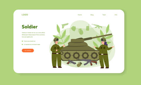 Soldier web banner or landing page. Millitary force employeeのイラスト素材