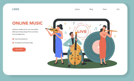Online concert web banner or landing page. Musician or artistのイラスト素材