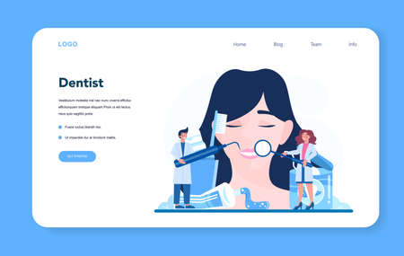 Dentist profession web banner or landing page. Dentists in uniformのイラスト素材