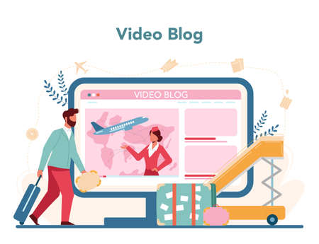 Stewardess online service or platform. Beautiful female flightのイラスト素材