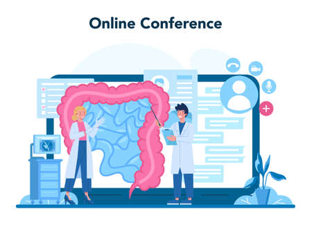 Proctologist online service or platform. Doctor examine intestineのイラスト素材