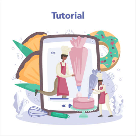 Confectioner online service or platform. Professional confectionerのイラスト素材