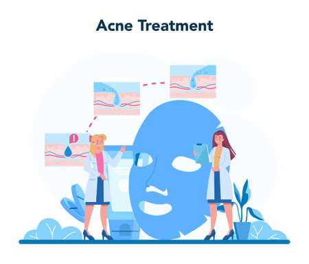 Dermatologist concept. Face skin and acne treatment. Dermatologyのイラスト素材