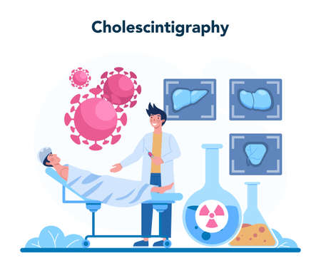Hepatologist concept. Doctor make liver examination, cholescintigraphyのイラスト素材
