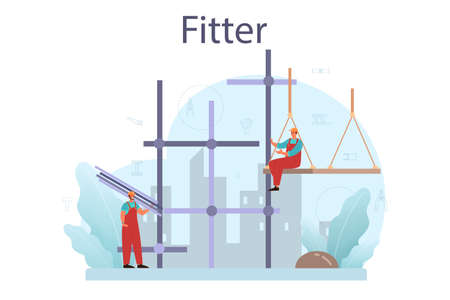 Fitter or installer. Industrial builder at the construction site.のイラスト素材