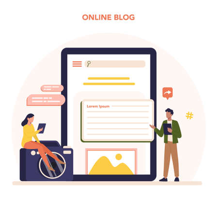 Magazine editor online service or platform. Journalist and designerのイラスト素材