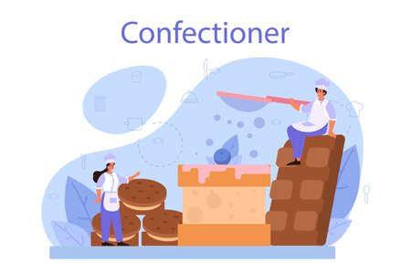 Confectioner concept. Professional confectioner chef. Sweet bakerのイラスト素材