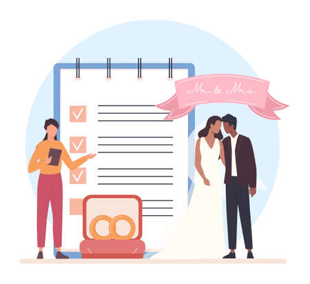 Wedding planner concept. Professional organizer planning weddingのイラスト素材
