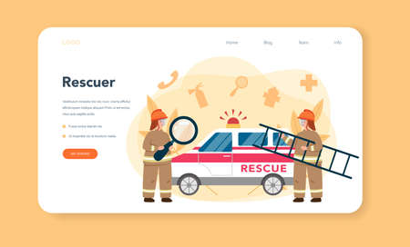 Urgency rescuer help web banner or landing page. Ambulance