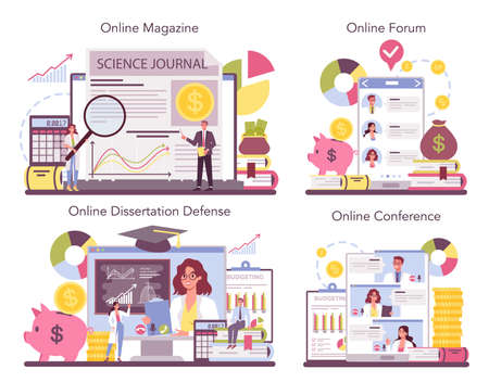 Economist online service or platform set. Professional scientistのイラスト素材