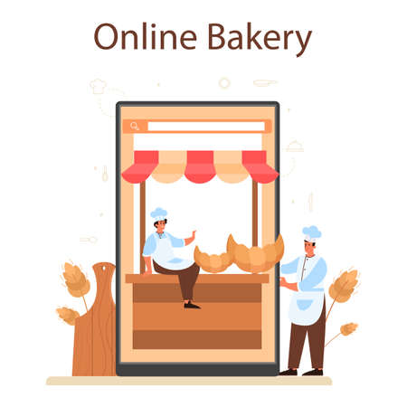 Baker online service or platform. Chef in the uniform bakingのイラスト素材