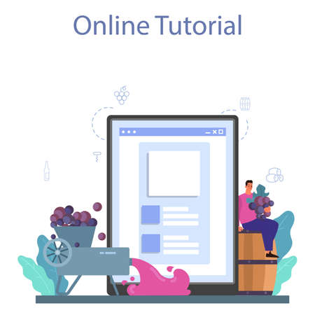Wine maker online service or platform. Grape wine in woodのイラスト素材