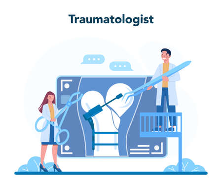 Traumatologist and trauma surgery doctor. Injured limb, brokenのイラスト素材
