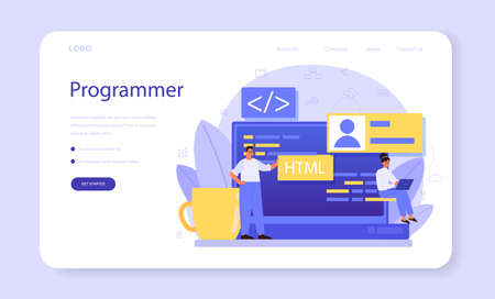 Programming web banner or landing page. Idea of workingのイラスト素材