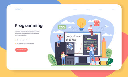 IT education web banner or landing page. Student write softwareのイラスト素材