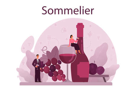 Sommelier concept. Specialist with a bottle of grape wineのイラスト素材