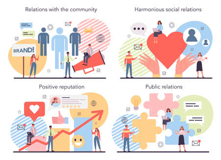Public relations concept set. Idea of brand advertising, buildingのイラスト素材