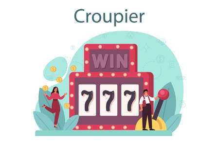 Croupier concept. Dealer in casino near roulette table. Person in uniformのイラスト素材