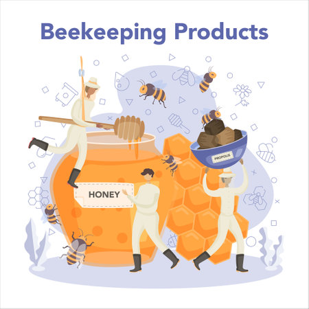 Hiver or beekeeper concept. Professional farmer with hive and honeyのイラスト素材