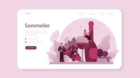 Sommelier web banner or landing page. Specialist with a bottleのイラスト素材