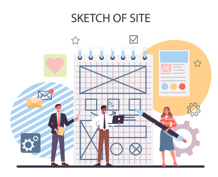 Website prototyping. Web page modeling, interface development.のイラスト素材