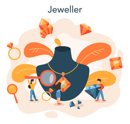 Jeweler and jewelry concept. Idea of creative people and professionのイラスト素材