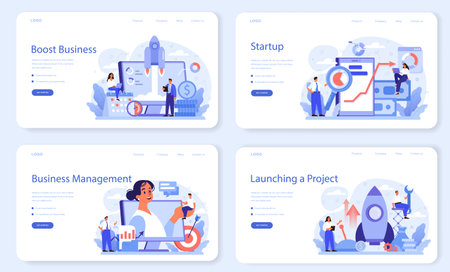 Business boost web banner or landing page set. Company and personalのイラスト素材
