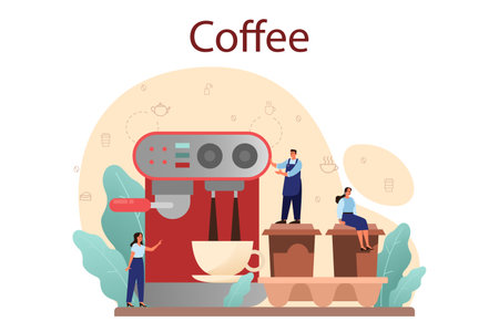 Coffee concept. Barista making a cup of hot coffee. Energeticのイラスト素材