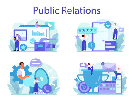 Public relations concept set. Idea of brand advertising, building relationshipsのイラスト素材