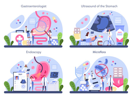 Gastroenterology doctor concept set. Idea of health care and stomachのイラスト素材