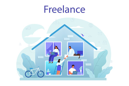 Freelance concept. People working remotely through the internetのイラスト素材